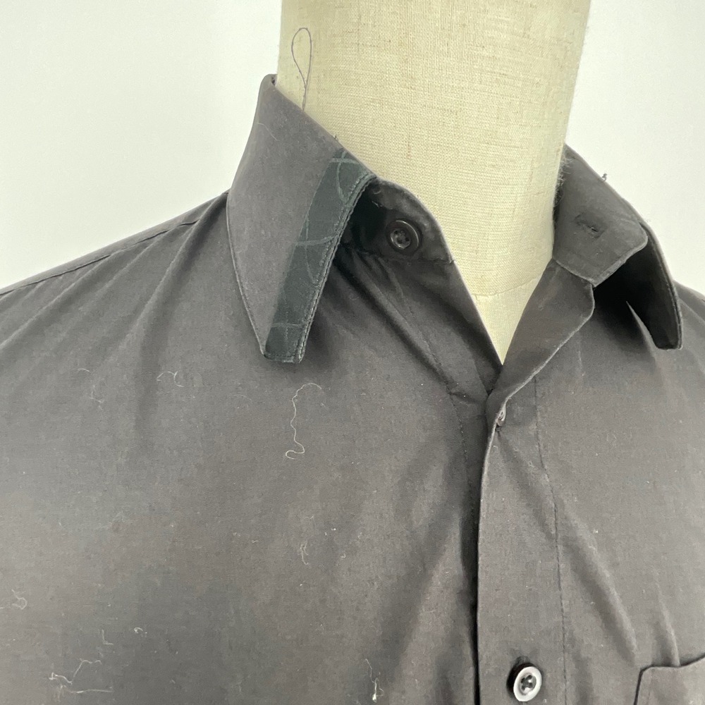 Prime Time Black Long Sleeve Button Down Dress Shirt Men Regular Fit 15.5 34/35 - Picture 9 of 10
